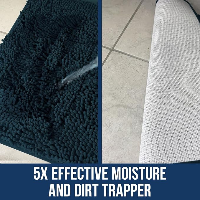 Muddy Mat® | Chenille Bathroom Rugs Quick Dry Microfiber Mats Non Slip Washable, Extra Thick, Soft and Highly Absorbent Bath Mats for Bathroom, Kitchen, and Shower Floor - Atlantic Blue 36"x60"