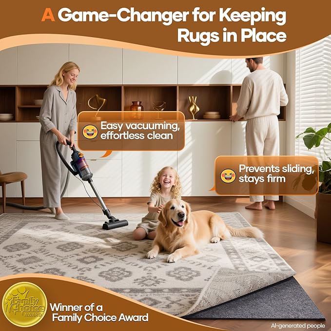 Veken Non Slip Cushioned Rug Pad Gripper 8 x 10 Ft, Felt and Silicone Backing, 1/4 inch Thick Carpet Liner for Hardwood Floors and Finishes, Under Area Rugs Anti Skid Mat, Keep Rugs Safe and in Place