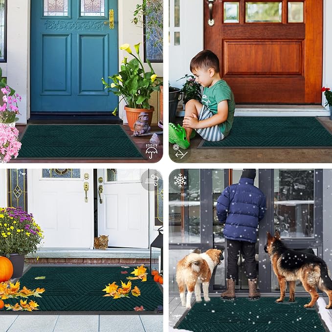 Smiry Front Door Mat Outside Entrance, Heavy Duty Sturdy Natural Rubber Doormat, Trap Dirt and Moisture, Easy Clean Low Profile Welcome Floor Mats for Indoor Outdoor Entry, 35X23 Inch, Atlantic Blue