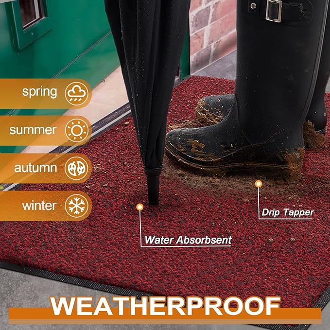 Mibao Front Door Mat Indoor Entrance, 72" x 24", Dirt Trapper Welcome Mat for Outdoor Indoor, Non-Slip Waterproof Doormat, Durable Machine Washable Low Profile Entry Rug for Back Door Outside,Red