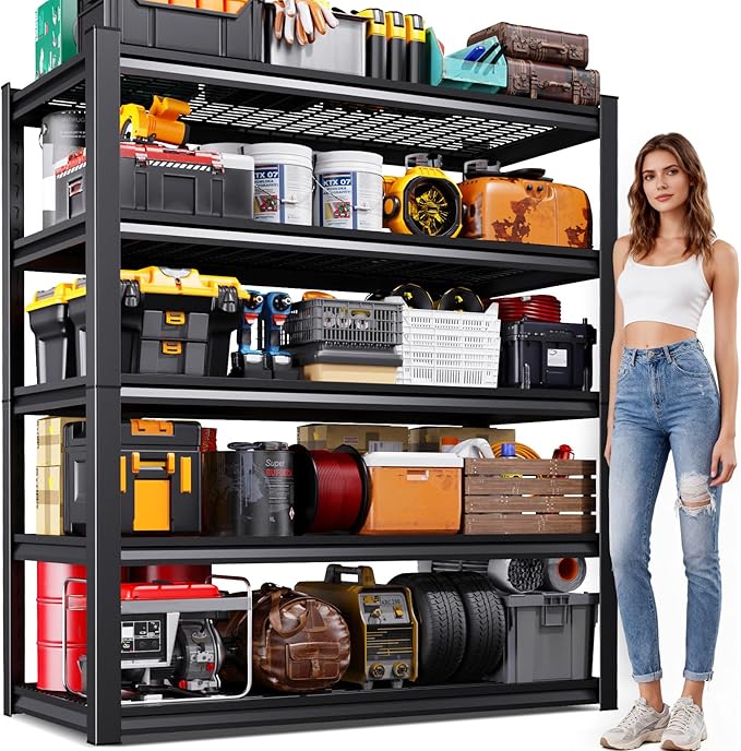 Garage Shelving-3000 lbs 5 Tier Storage Shelves, Adjustable Heavy Duty Metal Shelving Unit and Storage Large Wire Rack, Utility Steel Shelf for Warehouse Industrial Pantry Basement 71"x46"x18"