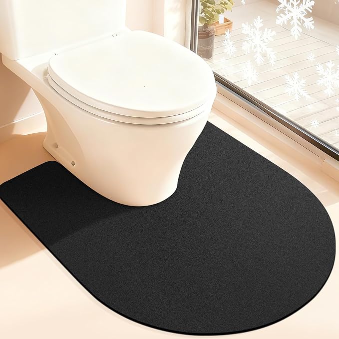 ACCUMTEK Non Slip Bath Mat, Thin Bathroom Rugs Fit Under Door, Quick Dry Bath Mats, Machine Washable Bath Rugs for Bathroom, Bathtub & Kitchen, Charcoal Gray/Solid/U-Shaped 24"x20"