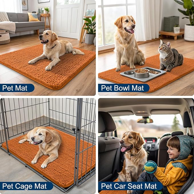 Smiry Dog Door Mat for Muddy Paws 70x24, Absorbent Dirt Trapper, Non-Slip Washable Chenille Entryway Rug for Inside Floor, Clay, Classic Solid
