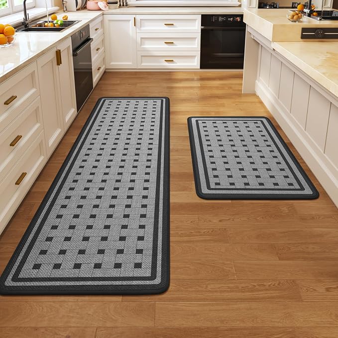 Kitchen Mats for Floor, 17''x30''+17''x59''Kitchen Rugs Set of 2, Washable Absorbent Non Slip Kitchen Mat, Braided Kitchen Runner Rug, Kitchen Sink Rug, Grey