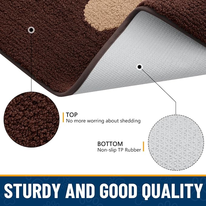 Smiry Dog Door Mat for Muddy Paws, Absorbs Moisture and Dirt, Low-Profile Entryway Mat with Non-Slip Backing, Entry Indoor Outdoor Doormat for Inside Floor (59x35 Inches, Brown, Paw