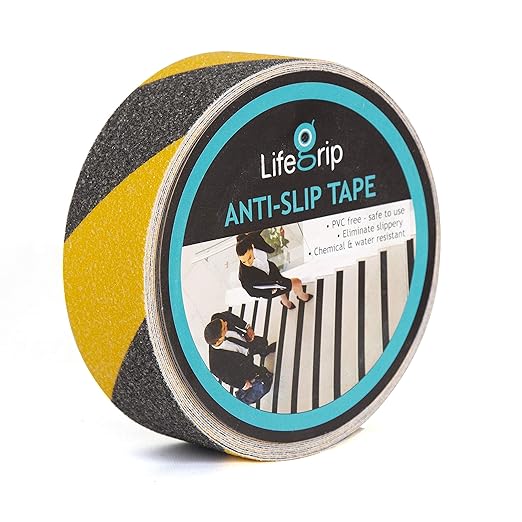 LifeGrip Anti Slip Traction Tape, 2 Inch x 60 Foot, Best Grip, Friction, Abrasive Adhesive for Stairs, Tread Step, Indoor, Outdoor, Caution Yellow/Black