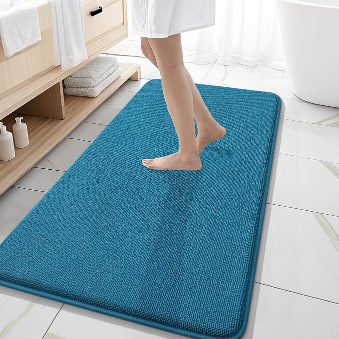 OLANLY Thick Memory Foam Bathroom Runner Rugs 47x20, Extra Soft Absorbent Long Bath Mats, Quick Dry, Non-Slip, Machine Washable Mats for Bathroom, Tub and Shower, Home Decor Accessories, Peacock Blue