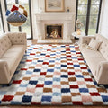 Ophanie Checkered Rainbow Rug for Living Room Bedroom, Colorful Fluffy Soft Cute Fuzzy Area Rugs, Shag Plush Shaggy Bedside Floor 8x10 Furry Carpet for Kids Teen Dorm Nursery Home Decor Aesthetic