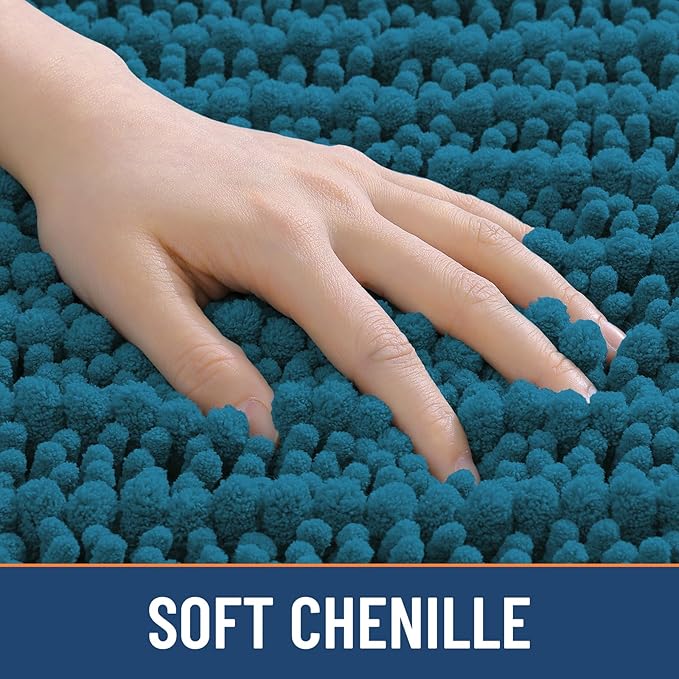 Smiry Bathroom Rugs Mat 30x20, Extra Soft Absorbent Chenille Bath Rugs, Non Slip Rubber Backing Machine Washable Quick Dry Bath Mats for Bathroom Floor, Tub, Shower, Home Accessories, Peacock Blue