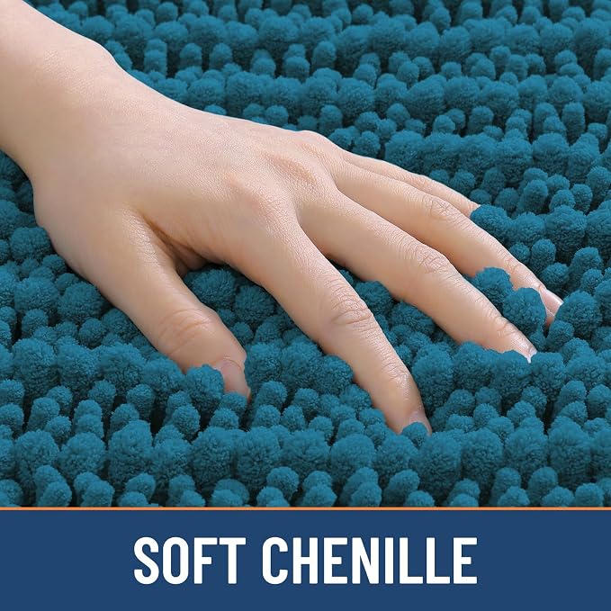 Smiry Bathroom Rugs Mat 44x24, Extra Soft Absorbent Chenille Bath Rugs, Non Slip Rubber Backing Machine Washable Quick Dry Bath Mats for Bathroom Floor, Tub, Shower, Home Accessories, Peacock Blue