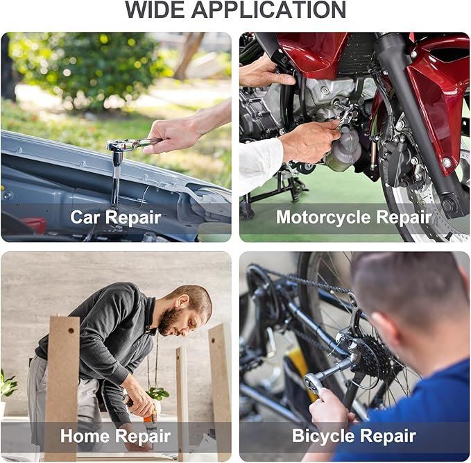 Beaiguna 46PCS Small Drive Socket Ratchet Wrench Screwdriver Set, 1/4 Inch Metric Socket and Ratchet Wrench Set with Extension Bar, Upgrade Compact Tool Set for Car
