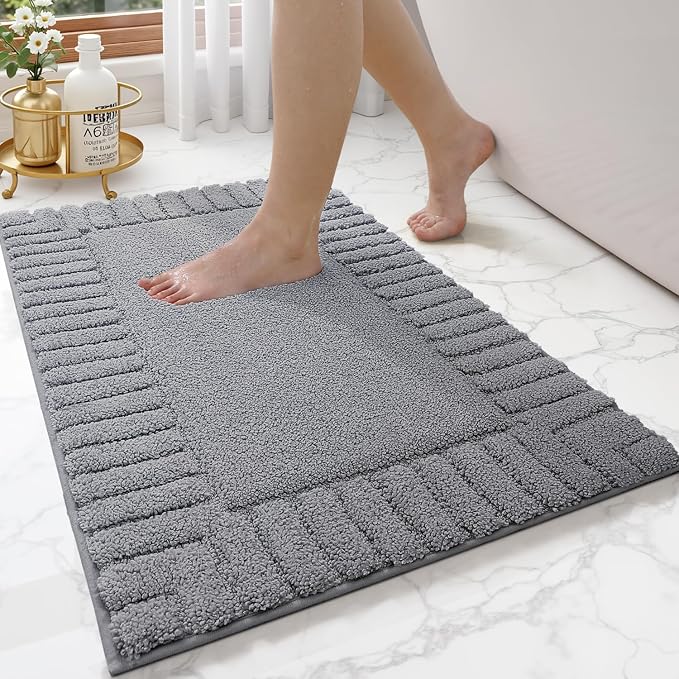 LUMI Bathroom Rugs Non Slip with Rubber Backing, Extra Soft Plush Microfiber Bath Rug Absorbent, Machine Washable Bath Mat Quick Dry for Tub, Shower, Dark Grey, 16"x24"
