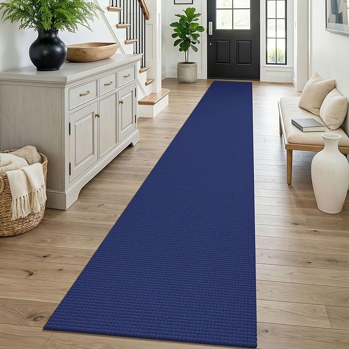 KOZYFLY Braided 2x16 Runners Rugs for Hallway, Extra Long Washable Runner Rug, Woven Non Slip Kitchen Runner, Cotton Entryway Rug, Floor Carpet for Entry, Aisle, Hall, Royal Blue/Navy