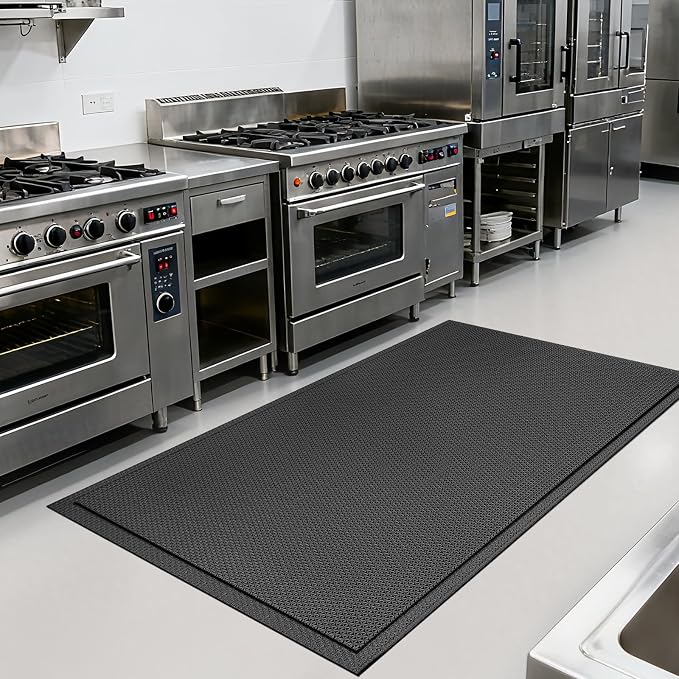 Front Door Mat 24''x36'', Drainage Heavy Duty Dirt Trapping Non-Slip Doormats, Outdoor Rubber Floor Mats, Restaurant Commercial Kitchen Industral Pool Entrance Bar Wet Area, Black