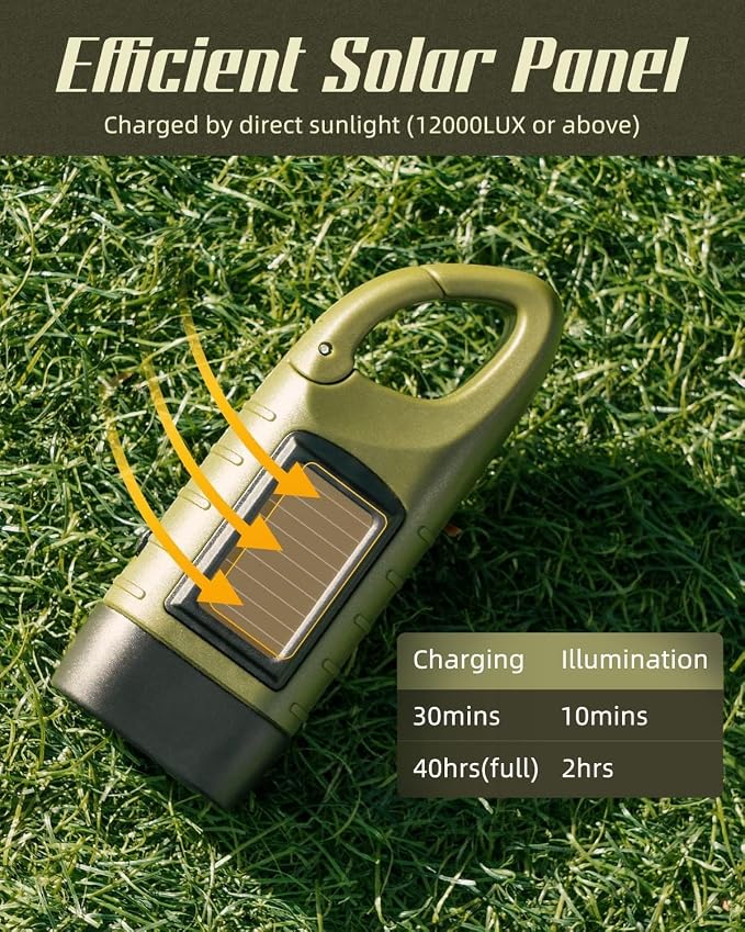 SEANCHEER Hand Crank Solar Powered Flashlights,Compact Emergency Rechargeable LED Flashlight Handheld Survival Flashlight,Quick Snap Carbiner Dynamo Flashlight for Outdoor,Sports,Hiking-2 Packs Green