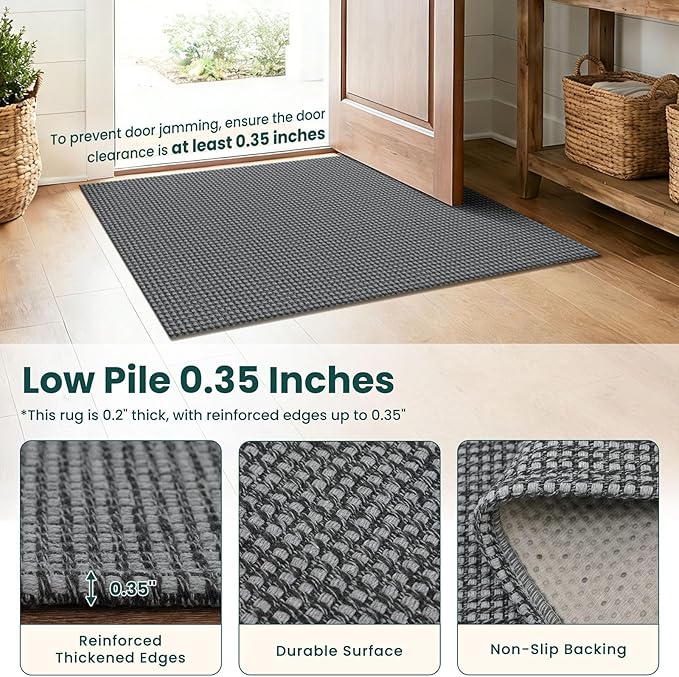 KOZYFLY Cotton 3x12 Runners Rugs for Hallway, Long Washable Runner Rug, Woven Non Slip Kitchen Runner, Braided Entryway Rug, Floor Carpet for Entry, Aisle, Hall, Grey/Dark Grey