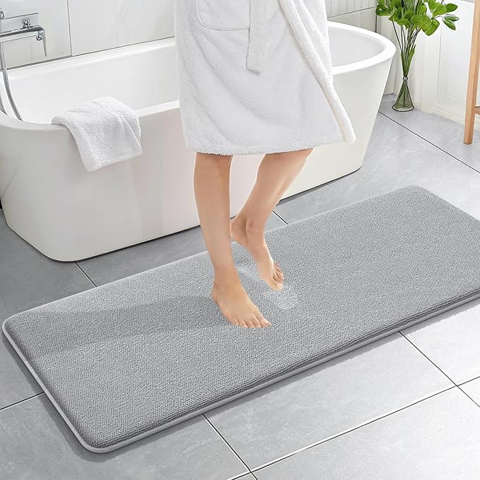 OLANLY Thick Memory Foam Bathroom Runner Rugs 59x20, Extra Soft Absorbent Long Bath Rug, Quick Dry, Non-Slip, Machine Washable Bath Mat for Bathroom, Tub and Shower, Home Decor Accessories, Light Grey