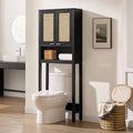 SICOTAS Over The Toilet Storage Cabinet with Rattan Door, Freestanding Bathroom Organizer with Adjustable Shelf, Space Saver Cabinet for Bathroom, Laundry Room, Restroom