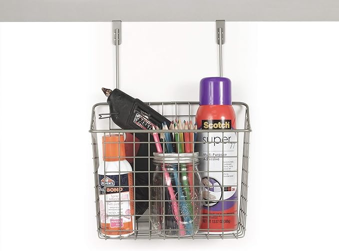 Spectrum Grid Over the Cabinet Wire Storage Basket Large (Satin Nickel Powder Coat) - Organizer for Bathroom, Kitchen, Under Sink, Pantry, Hair Tools, & More (Pack of 2)