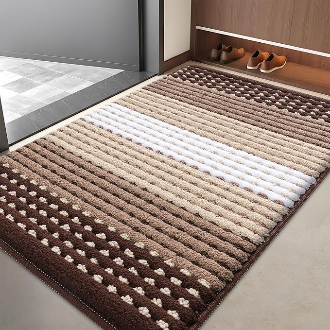 Kitinjoy Indoor Outdoor Door Mat, 40x32 Non-Slip Absorbent Dirt Trapper, Low-Profile Washable Inside Entrance Front Floor Mat, Sturdy Soft Entry Dotted Ombre Doormats for Entryway, Brown