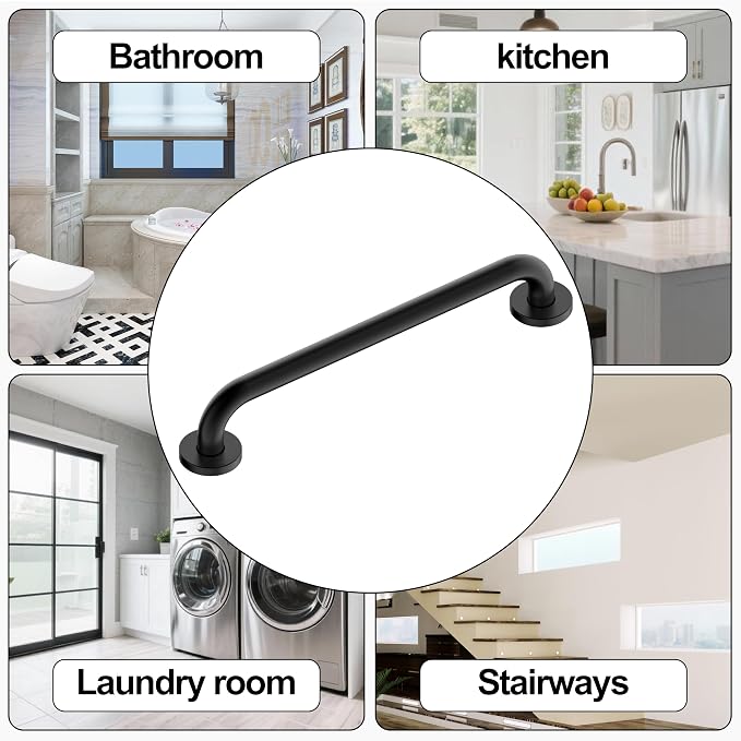16 Inch Grab Bar 304 Stainless Steel Anti-Slip Bathroom Safety Handrail Wall Mount Assist Grip for Elderly Handicap Bathtub Shower Toilet,GB-4023-MT, Matte Black