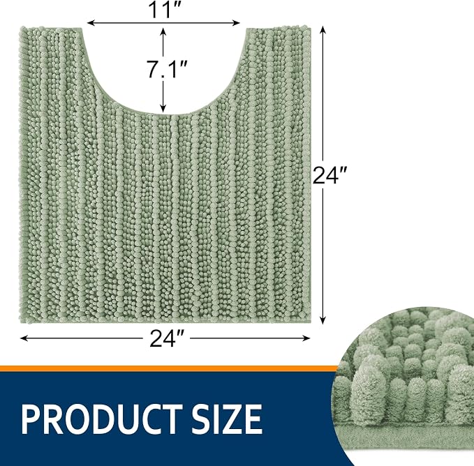 Smiry Bathroom Toilet Rugs U Shaped 24x24, Extra Soft Absorbent Non Slip Rubber Backing Chenille Contour Bath Rugs for Toilet, Machine Washable Contoured Bath Mats, Sage Green