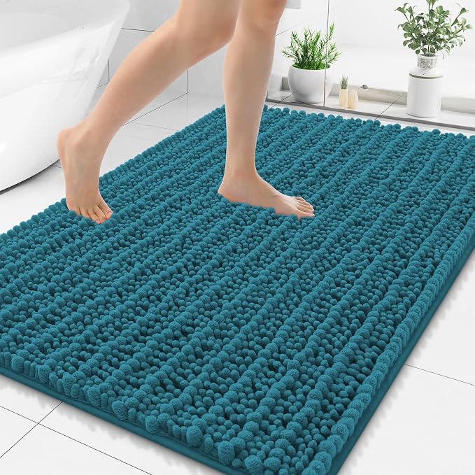 Smiry Bathroom Rugs Mat 48x32, Extra Soft Absorbent Chenille Bath Rugs, Non Slip Rubber Backing Machine Washable Quick Dry Bath Mats for Bathroom Floor, Tub, Shower, Home Decor Accessories, Lake Blue