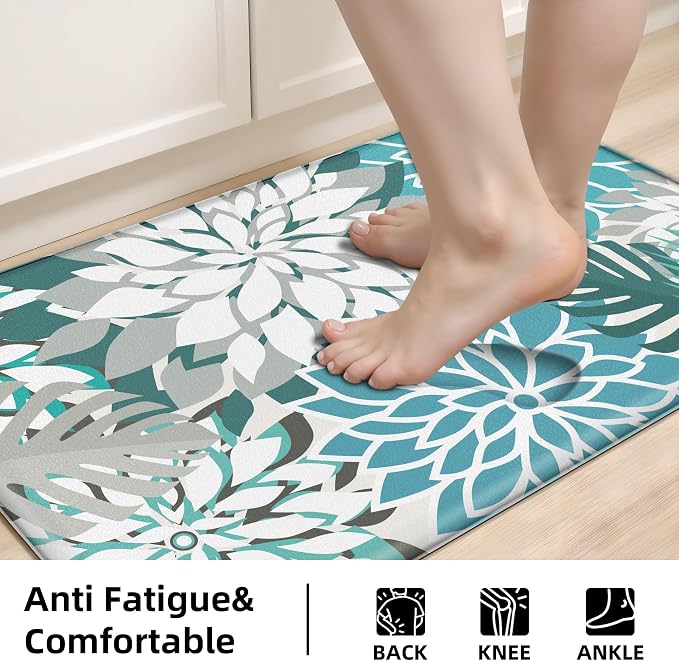 Arenarug Kitchen Mats for Floor 2PCS Cushioned Anti Fatigue Kitchen Mats Waterproof Non Slip Kitchen Mat Rug Set Comfort Foam Standing Mat for Sink, Laundry, Office,17.3" x 28" + 17.3" x 47", Teal