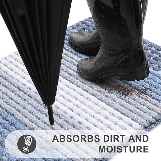 Kitinjoy Indoor Outdoor Door Mat, 48x30 Non-Slip Absorbent Dirt Trapper, Low-Profile Washable Inside Entrance Front Floor Mat, Sturdy Soft Entry Dotted Ombre Doormats for Entryway, Light Blue