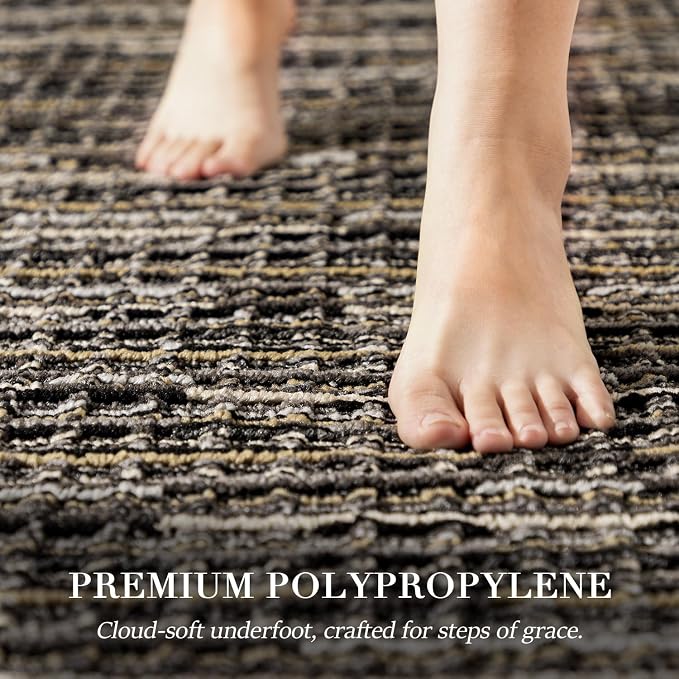 Kitchen Rugs Sets of 2-Non Slip Kitchen Mats for Floor-Thick Stain Resistant Vintage Kitchen Floor Mat Runner Carpet for Hallways Entryway Laundry Room Washable（Black 24"x70"+20"x47"）