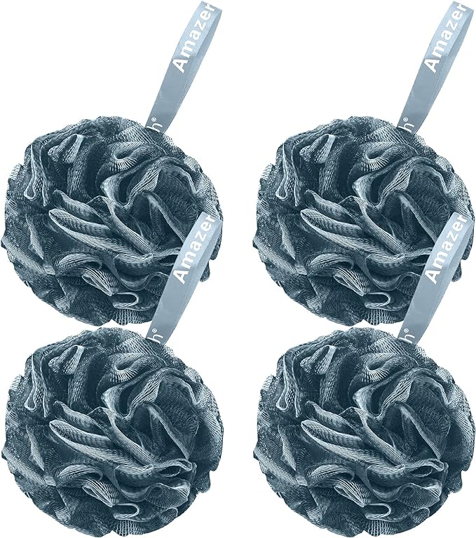 AmazerBath Bath Shower Loofah Sponge 75g/PCS Bath Sponges for Men Exfoliating - Set of 4 Indigo, Large