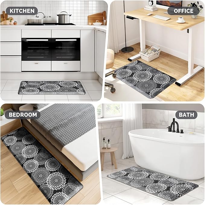 LuxStep Kitchen Mat Waterproof Kitchen Rugs for Floor Cushioned Anti-Fatigue Mat Non-Slip Standing Desk Mat Comfort Floor Mats for House Sink Office 17.3" x 28" Black