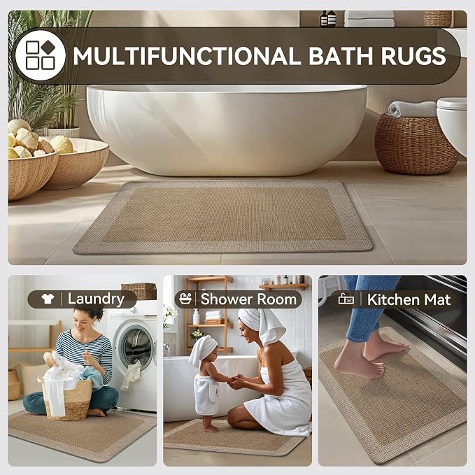 YDKGL Bathroom Rugs, Ultra Thin Bath Mat Fit Under Door Super Absorbent Non Slip Quick Dry Bath Mat, Rubber Backing Shower Mat Outside Shower