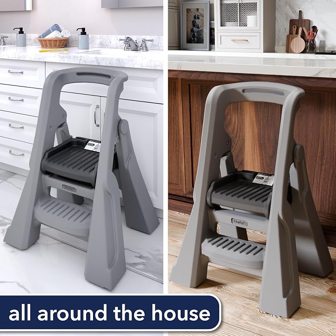Simplay3 Toddler Tower, Montessori Folding Kids Step Stool for Kitchen, Bathroom, 34" x 21.5" x 20", Ages 18 Months to 4 Years, Gray