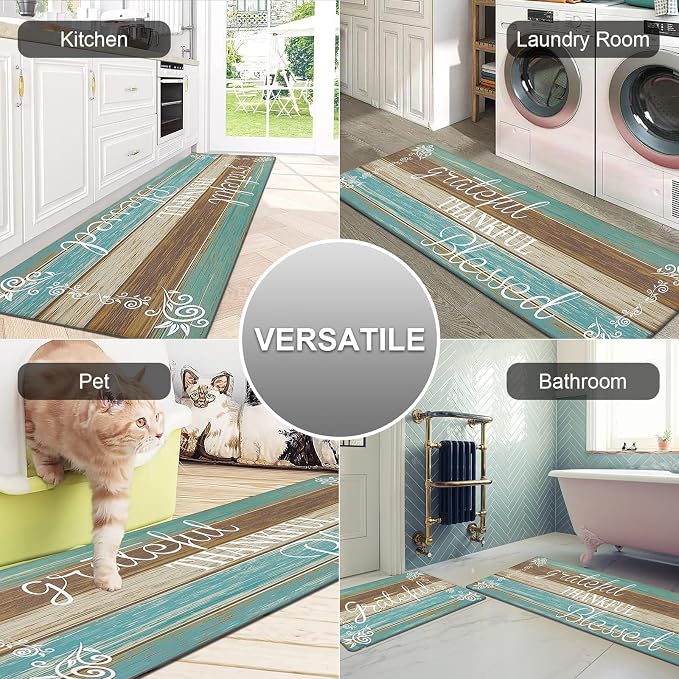 HEBE Anti Fatigue Kitchen Mat Set of 2 Non Slip Cushioned Kitchen Mats for Floor Waterproof Farmhouse Kitchen Rugs and Mats Set Comfort Standing Desk Mat Carpet for Sink,Office,Laundry
