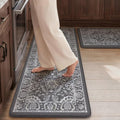 KIMODE Comfort Kitchen Mats for Floor Cushioned Anti Fatigue 2 Piece,Boho Floral Kitchen Rugs Non Slip,Waterproof Memory Foam Kitchen Mat Carpet for Laundry Office Home,Dark Grey 17"x29.5"+17" x47”