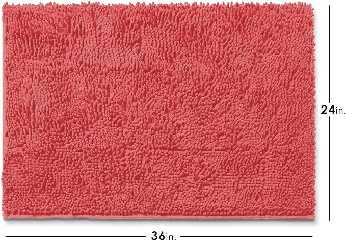 Hearth & Harbor Bathroom Rugs, Chenille Bath Mat - Machine Washable Bath Mats for Bathroom Non-Slip Backing Rubber, Quick Dry Bathroom Mat - Rose 24x36