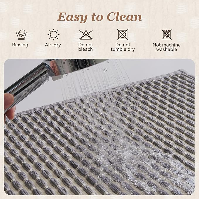 AMOAMI Unique Woven Bath Mat, Super Absorbent Non Slip Bath Mats for Bathroom Floor Textured Bathroom Mat Quick Dry Washable Boho Thin Bathroom Rugs for Beside Tub, 24" x 36", Grey