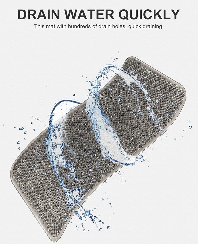 OTHWAY Non Slip Grassy Bathtub Mat : 25.6X13.4 inches Sturdy But Soft Bath Mat_Quick Drain Shower Floor Mat with Soft Bristles for Scrubbing Feet (Dark Grey)