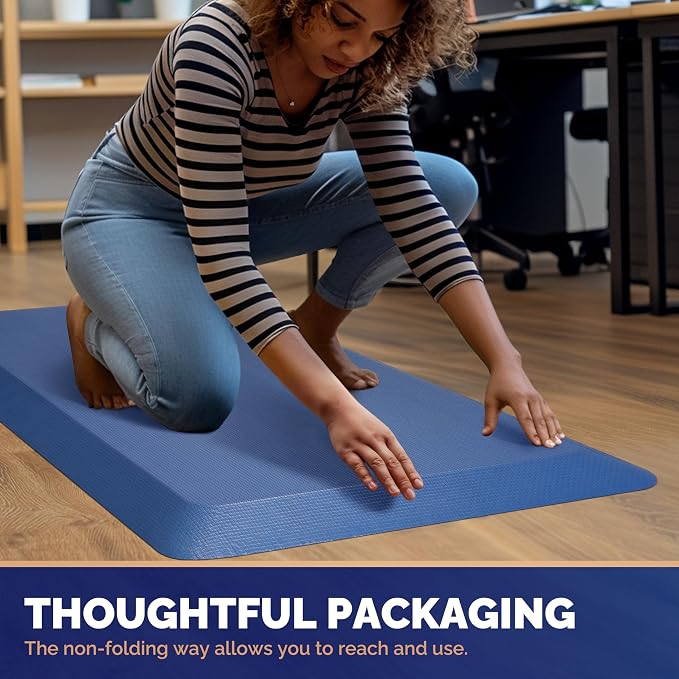 FEATOL Anti Fatigue Mat for Standing, 9/10 Extra Thick Ergonomic Standing Desk Mat, Comfort Memory Foam Standing Mat at Home,Office All Day (20" x 59", Blue, 1PC)