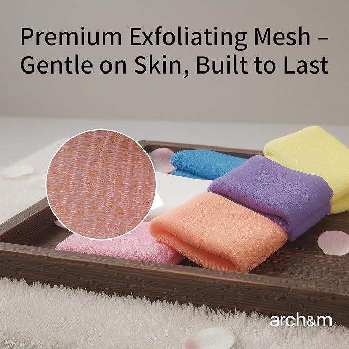 ARCH&M Exfoliating Washcloth Body Scrubber 35-Inch Japanese & Korean Back Scrubber Towel for All Skin Type Daily Use in Shower, Textured Nylon Body Washcloth for Smoother-Looking Skin Quick-Dry 3 Pack