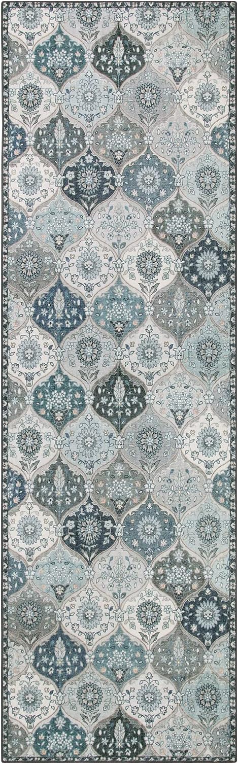 Lahome Moroccan Trellis Washable Runner Rug, 2x6 Runners for Hallways 6 Feet Non Slip Vintage Laundry Room Rug Vintage Ultra-Thin Long Carpet for Kitchen Bedroom Elise, Blue