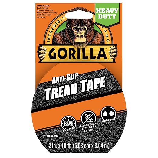 Gorilla Anti-Slip Tread Tape, 2" x 10' Roll, Black, (Pack of 4)