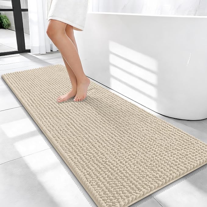 OLANLY Thick Bathroom Runner Rugs 47x20, Extra Soft Absorbent Chenille Bath Rugs, Rubber Backing, Machine Wash Dry, Long Bath Mats for Bathroom Floor, Tub and Shower, Home Decor Accessories, Sand