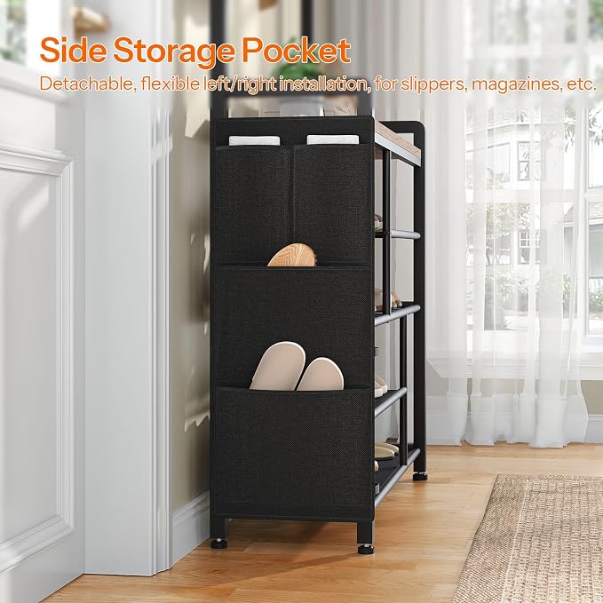 HOOBRO Hall Tree with Bench, Shoe Rack with Coat Rack, 39.4" Coat Rack with Shoe Storage, 5 Tier Shoe Storage Organizer, Oxford Fabric Side Pockets, Coat and Shoe Rack Entryway, Greige BG46MT01