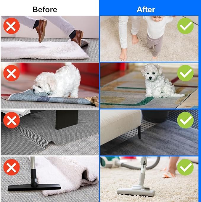 16-Pack Carpet-to-Carpet Rug Grippers | Cloth-Backed Heavy-Duty Anti-Slip Pads | Secure Rugs Over Carpets, Tiles, Hardwood | Prevent Sliding, Curling, Tripping (4", Patented Mesh)