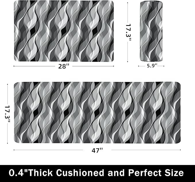 weesire Kitchen Mats for Floor Modern Abstract Kitchen Rugs Grey Stripe Anti Fatigue Kitchen Mats Waterproof Floor Mats Cushioned Non-Skid Standing Mats for Kitchen, Set of 2,17.3 x 28+17.3 x 47