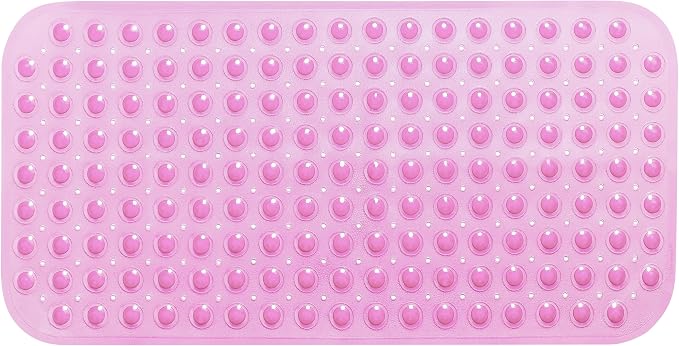 Large Non-Slip Bathtub & Shower Mat 31”x16” (Smooth/Non-Textured Tubs Only) Safe, Clean, Machine-Washable, Superior Grip&Drainage, Vinyl, Transparent Pink