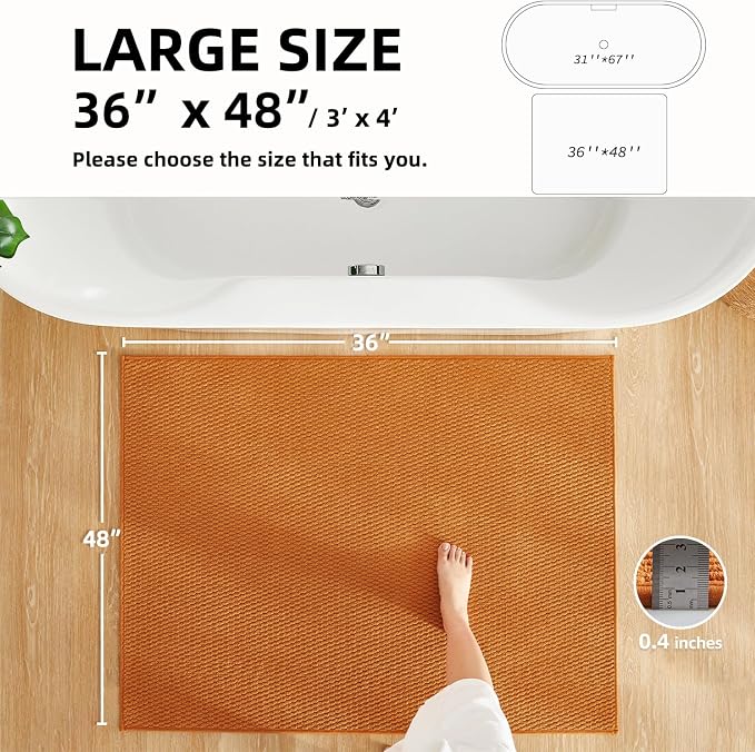 TYUU Large Bathroom Rugs Non Slip Washable Bath Rugs Super Absorbent Bathroom Rug Thin Quick Dry Low Pile Bath Mats, Orange 36"x48"