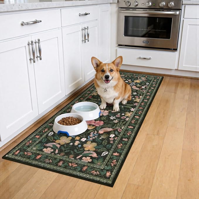 HEBE Boho Kitchen Rugs Sets of 3, Non Slip Washable Kitchen Mats for Floor, Farmhouse Kitchen Carpet Runner Rug Set for Sink, Stove, Laundry Room & Hallway